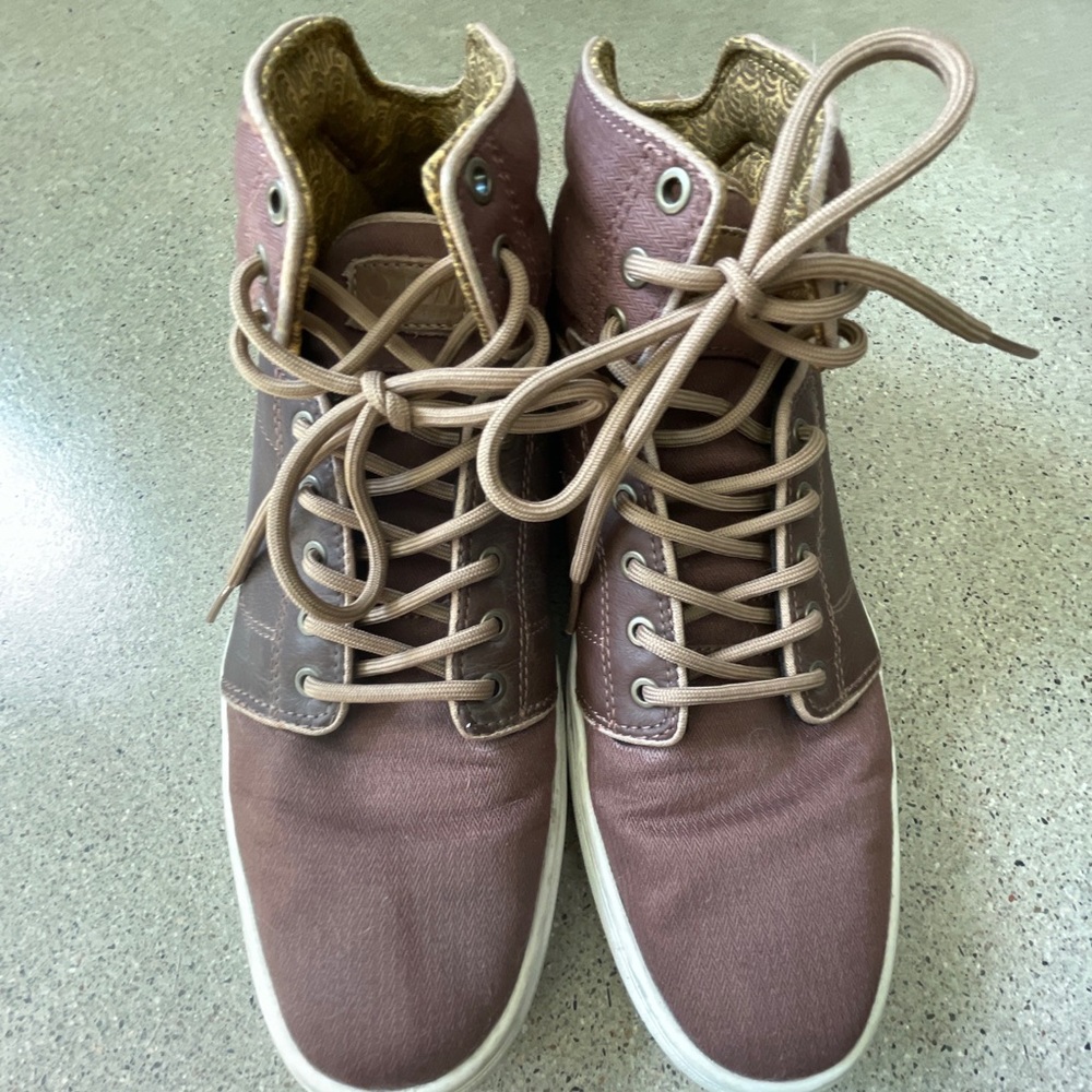 VANS TB4R Men's Mid Top Brown Leather Lace Up Skate Shoes Sneakers Size 11.5